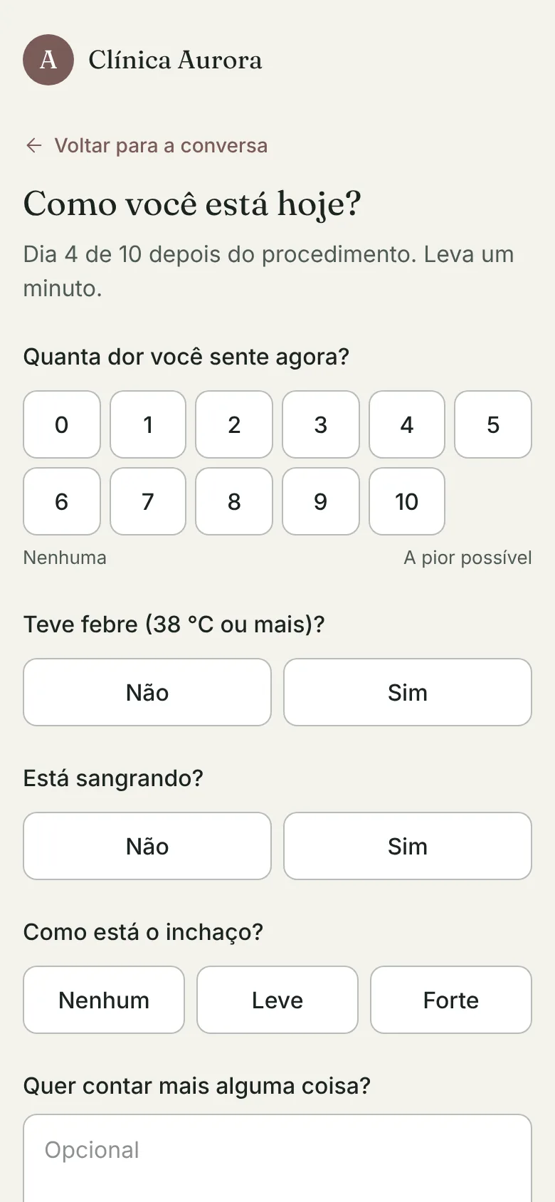 O acompanhamento do dia no celular da paciente
